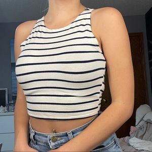 Forever 21 white and navy stripped crop top